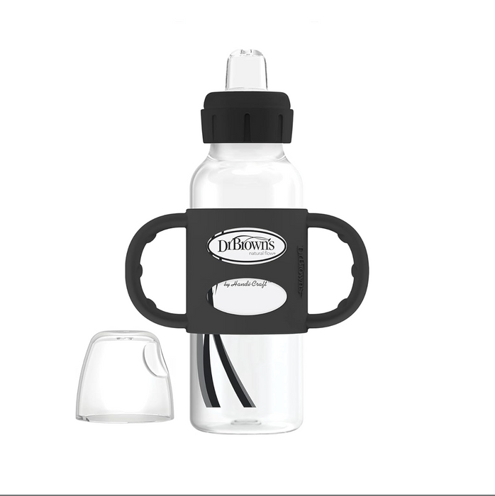 Dr. Brown's Milestones Sippy Spout Bottle with Silicone Handles, 2 Pack, Narrow-Neck, Green/Gray, 8 oz/250 ml