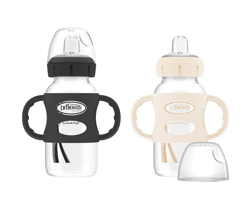 Dr. Brown's Wide-Neck Sippy Bottles with Silicone Handles 2 Pack, 9 oz/270 ml, Black and Blue, Spout