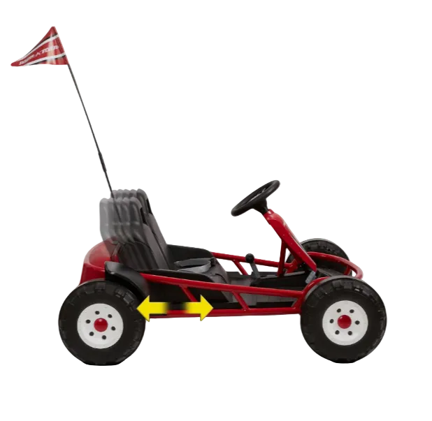 Red toy go-kart with a checkered flag on a gray background