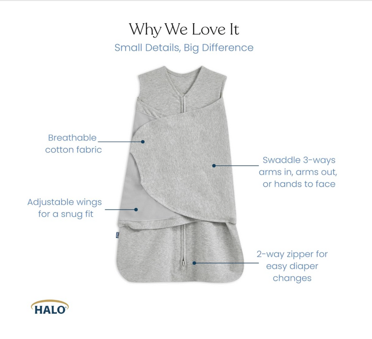 Halo SleepSack Swaddle, Heather Gray, Small