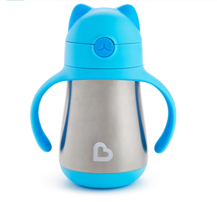Munchkin Cool Cat Stainless Steel Straw Cup, Blue, 8 oz