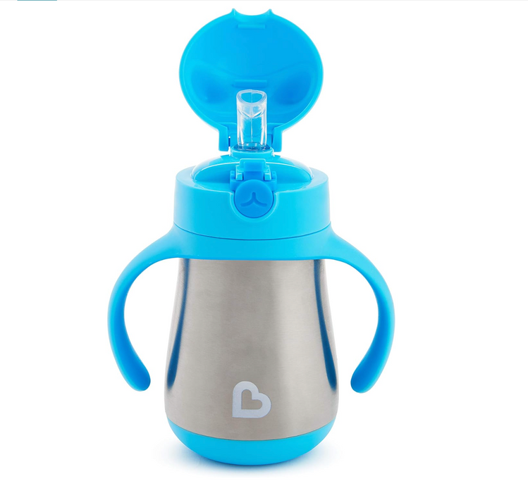 Munchkin Cool Cat Stainless Steel Straw Cup, Blue, 8 oz