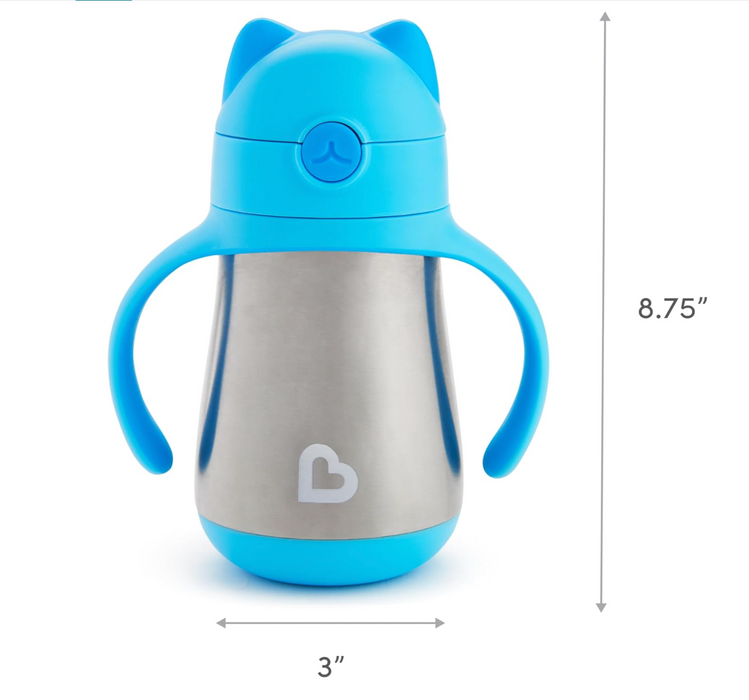 Munchkin Cool Cat Stainless Steel Straw Cup, Blue, 8 oz