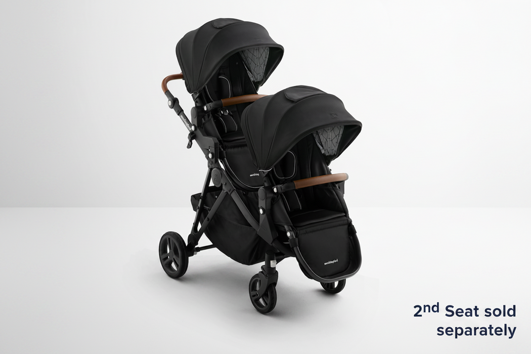 Shop Mockingbird Single to Double 3.0 Stroller, 2026, Charcoal with Penny Leather, Solid Black at GoodBuy Gear