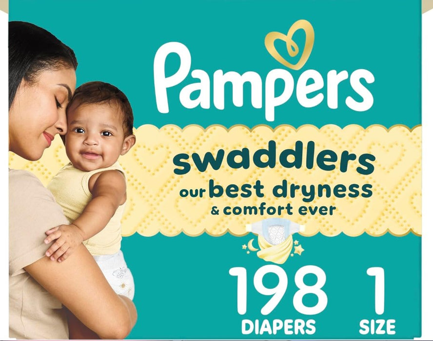 Pampers Swaddlers Diapers, 198 Count, Size 1
