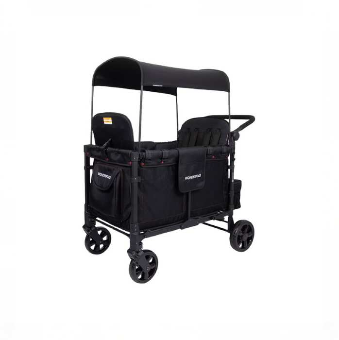 Wonderfold W4 Elite Stroller Wagon, 2025, Black with Red Stitching
