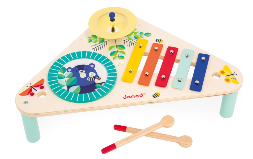 Janod Gioia Music Table with Drum, Cymbal, and Xylophone