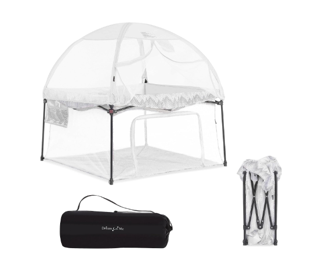 Dream On Me Ziggy Square Baby Playpen, Dove White, With Canopy