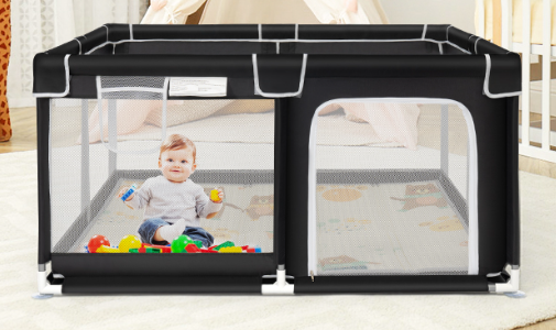 Suposeu Baby Playpen Playard, Black with Playmat