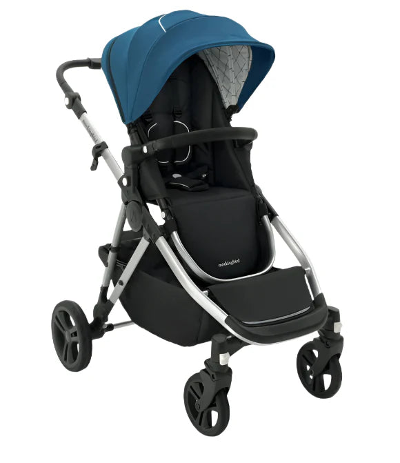 Mockingbird Single to Double 2.0 Stroller, 2025, Sea, Silver With Black Leather, Windowpane