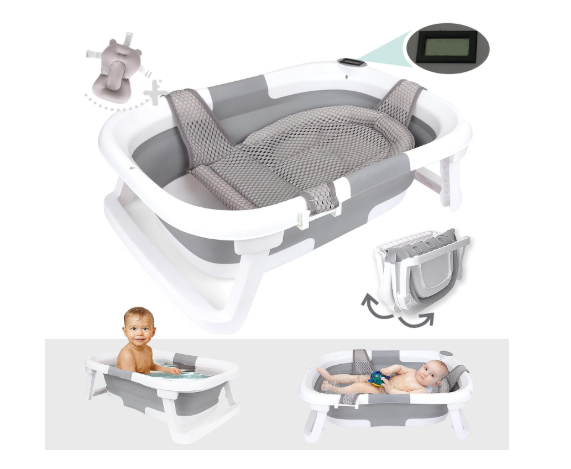 Bebeleh Collapsible Baby Bathtub with Thermometer, Grey