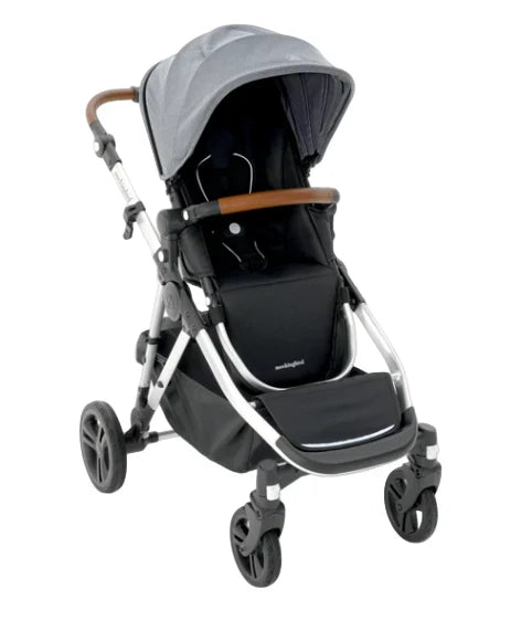 Mockingbird Single to Double 2.0 Stroller, Heather grey, Silver With Penny Leather, 2024, Solid Grey