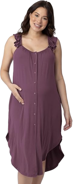 Kindred Bravely Ruffle Strap Labor & Delivery Gown, Burgundy Plum, XS/S