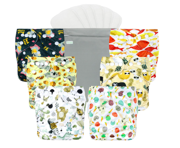 Wegreeco Cloth Diapers 6 Pack with Inserts, Animal World