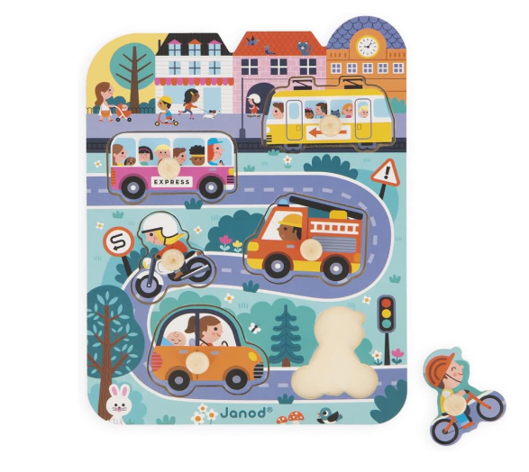 Janod Wooden Peg Puzzle 6 Pieces, In the Town