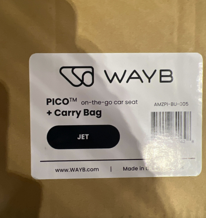 WAYB Pico Portable Car Seat Bundle, Jet, with Carry Bag, 2025