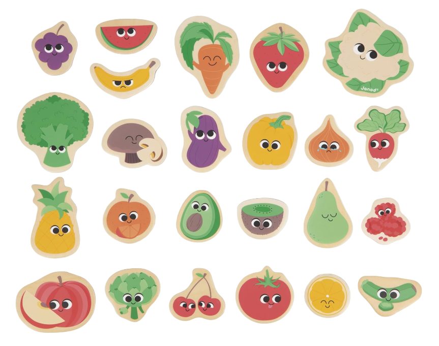 Janod 24 Piece Wooden Magnet Set, Fruits and Vegetables