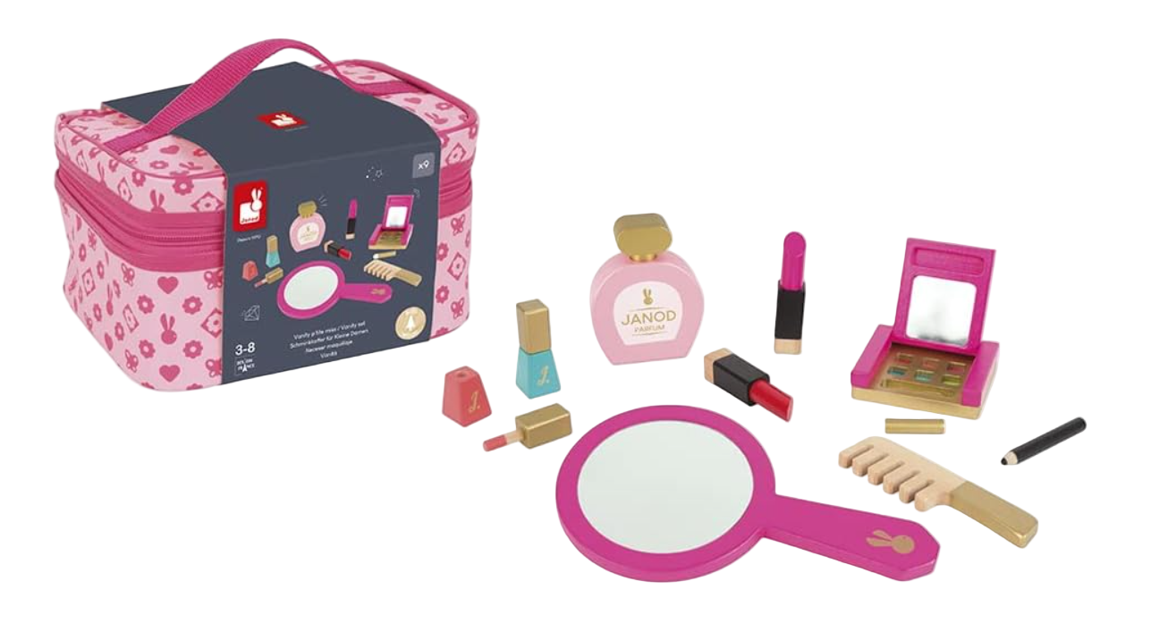 Janod Little Miss Vanity Wooden Makeup Playset, Pink