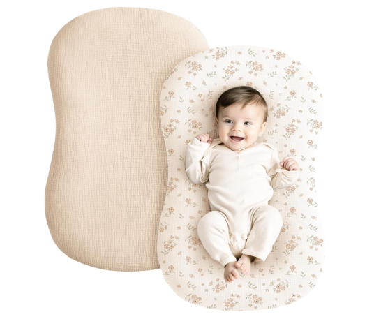 Konssy Muslin Baby Lounger Cover 2 Pack, Blossom/Pink