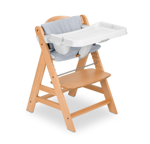 Hauck Alpha+ Grow Along Wooden High Chair Seat with White Removable Tray, Natural/White