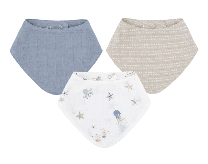 Crane Baby Muslin 3 Piece Bib Set, Sea Life