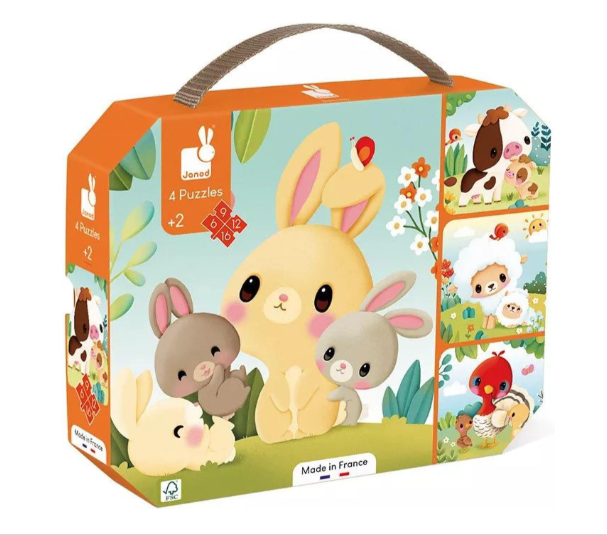 Janod 4 in 1 Progressive Puzzles, Farm Animals