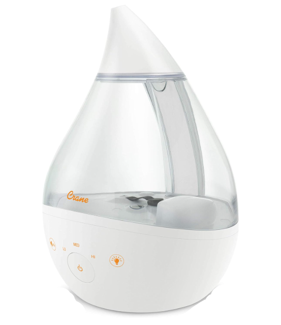 Crane 4-in-1 Drop Ultrasonic Cool Mist Humidifier, Clear & White