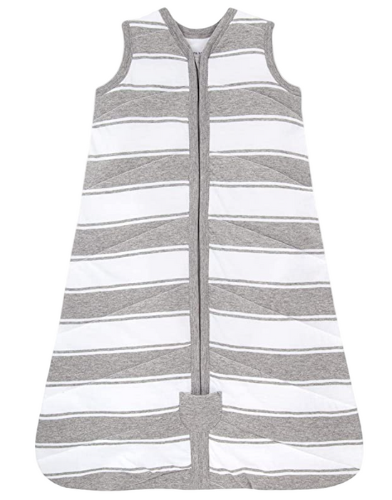 Burt's Bees Baby Beekeeper Wearable Blanket, 1.5 TOG (Medium Weight), Rugby Stripe Grey, Small