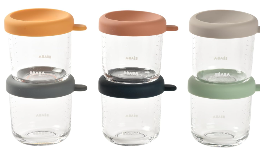 Beaba 6 Pack Glass Baby Food Jars with Silicone Lids, 8 oz