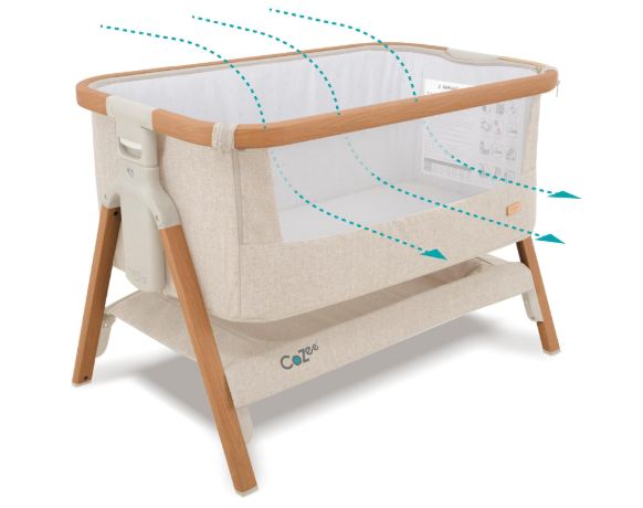Tutti Bambini CoZee Air Bedside Bassinet, Scandinavian Walnut & Ecru