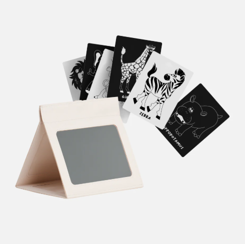 Shop Lalo Tummy Time Mirror + Art Cards, Safari Animals at GoodBuy Gear