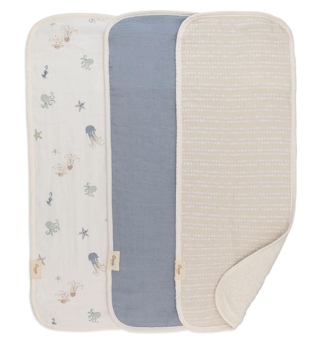 Crane Baby Cotton Muslin Burp Cloth Set, Sea Life