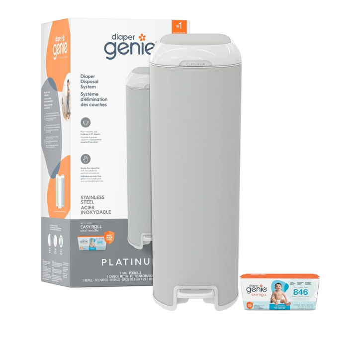 Diaper Genie Platinum Pail Gift Set, Grey