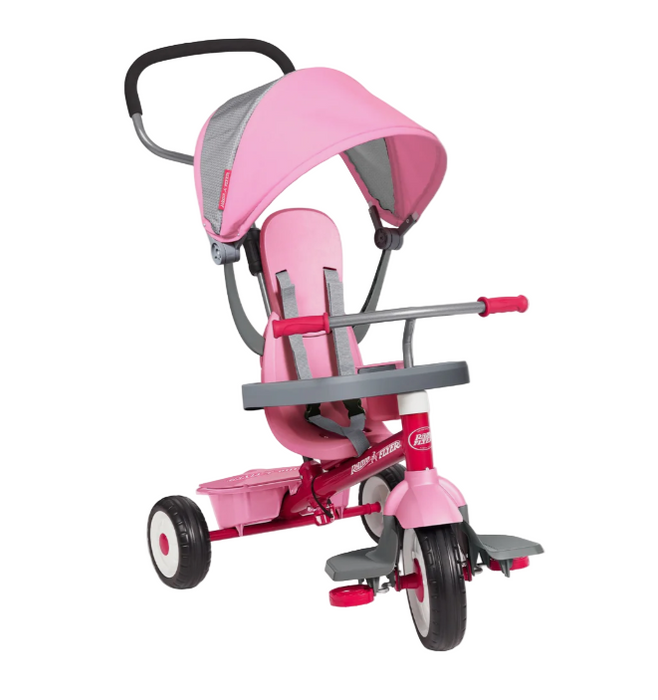 Radio Flyer 4-in-1 Stroll 'n Trike, Pink, Push and Pedal Tricycle (481T)