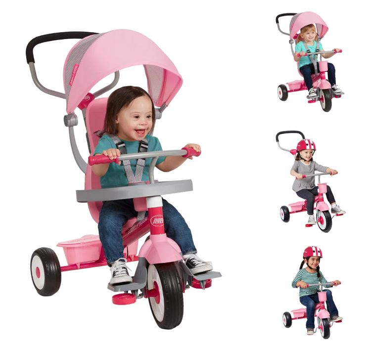 Radio Flyer 4-in-1 Stroll 'n Trike, Pink, Push and Pedal Tricycle (481T)