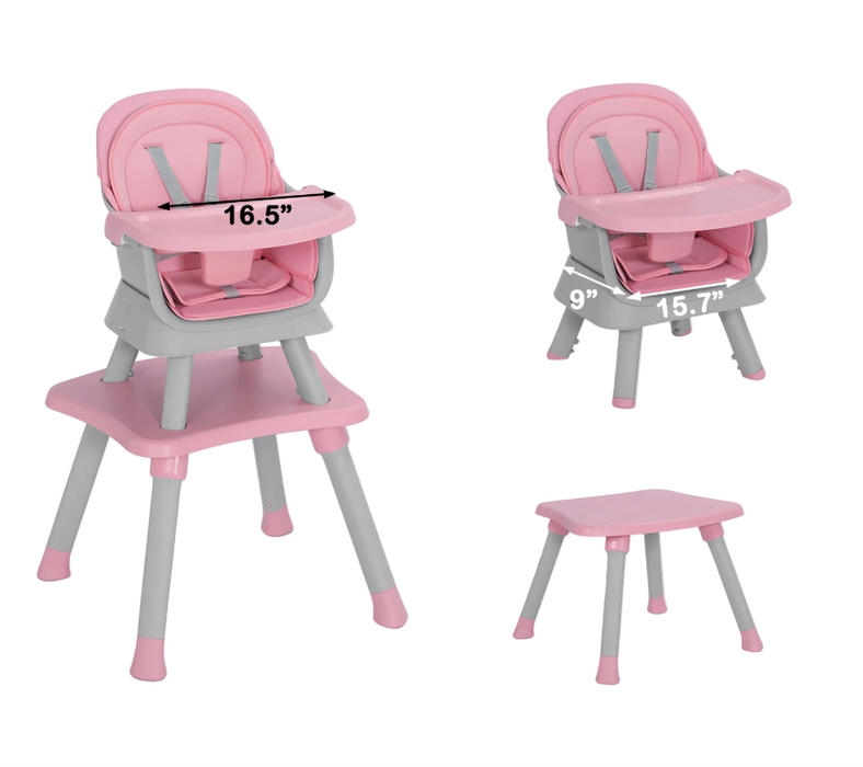 AILEEKISS 8 in 1 Baby High Chair, Pink/Grey