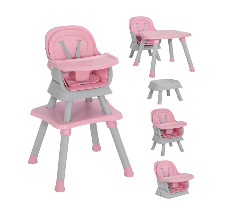 AILEEKISS 8 in 1 Baby High Chair, Pink/Grey