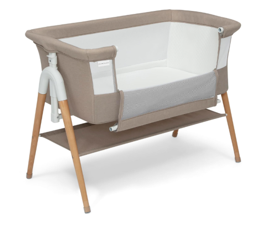 Delta Children Bondi Adjustable Height Bedside Beechwood Bassinet, Tan