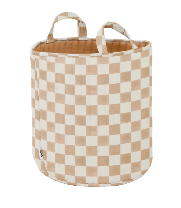 Toki Kids Organic Cotton Storage Basket, Checker Toffee