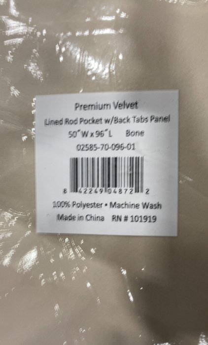 Ricardo Trading Premium Velvet Rod Pocket With Back Tab, 50"x96", Bone