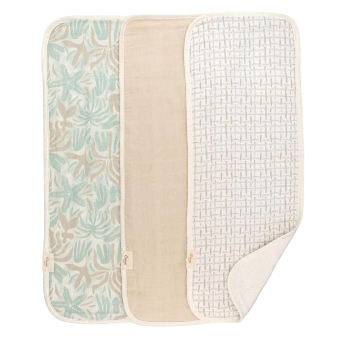 Crane Baby Cotton Muslin Burp Cloth Set, Beach Life