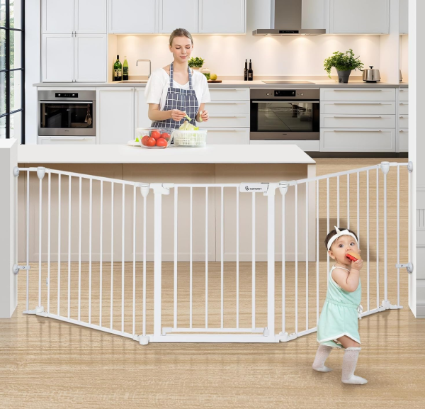 COMOMY Extra Wide Baby Gate, 80"W x 30"H, White