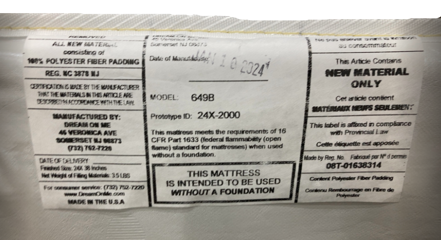 Dream On Me Foam Pack n Play Mattress( Model 649B)