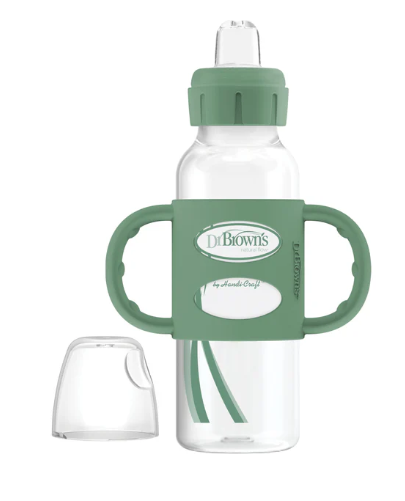 Dr. Brown's Milestones Sippy Spout Bottle with Silicone Handles, Green, 1 pack, Narrow-Neck, 8 oz/250 ml