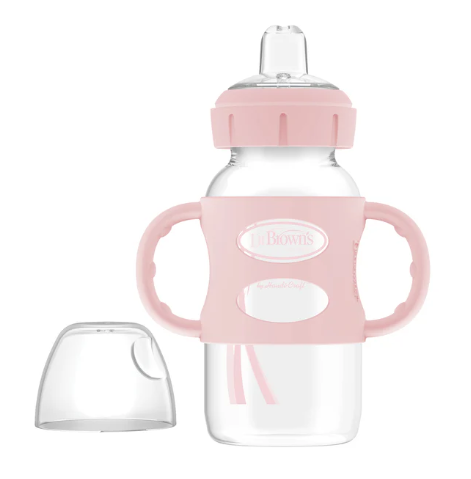 Dr. Brown's Milestones Sippy Spout Bottle with Silicone Handles, Pink, 8oz, 1 pack, Narrow-Neck