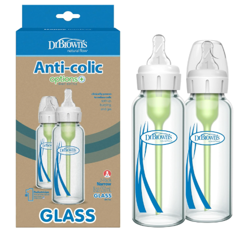 Dr. Brown's Options+ Anti-colic Narrow Glass Bottles 2-Pack, 8 oz/250 ml