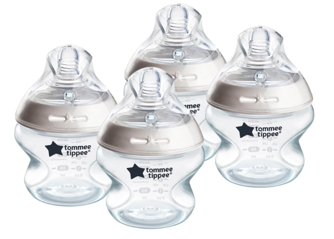 Tommee Tippee Closer To Nature Baby Bottles, 5 oz, 4pk, White/ Clear