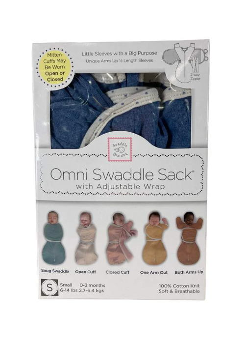 Swaddle Designs Omni Swaddle Sack With Wrap, Heathered Denim, Small