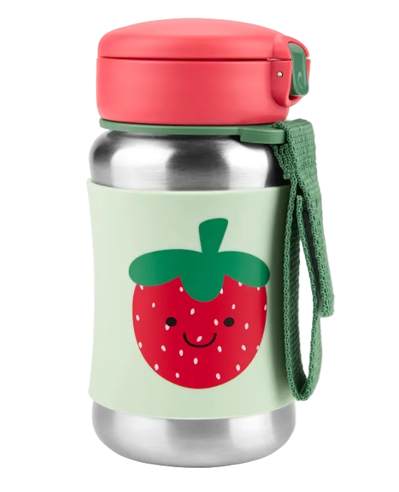 Skip Hop Spark Style Stainless Steel Straw Bottle, Strawberry