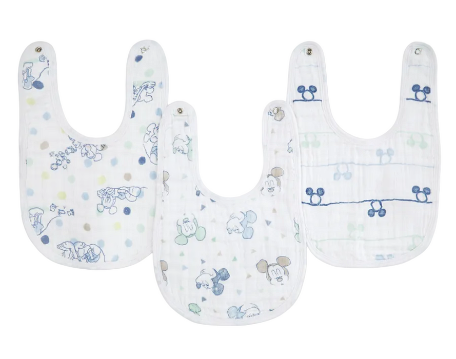Aden + Anais Muslin Snap Bibs, 3 Pack, Mickey Bubble